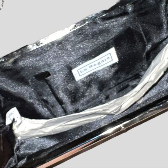 La Regale black metal beaded clutch evening bag with chain - Picture 6 of 6